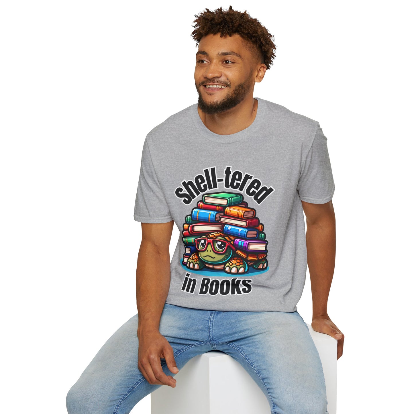 "Shell-tered in Books" Unisex Softstyle T-Shirt