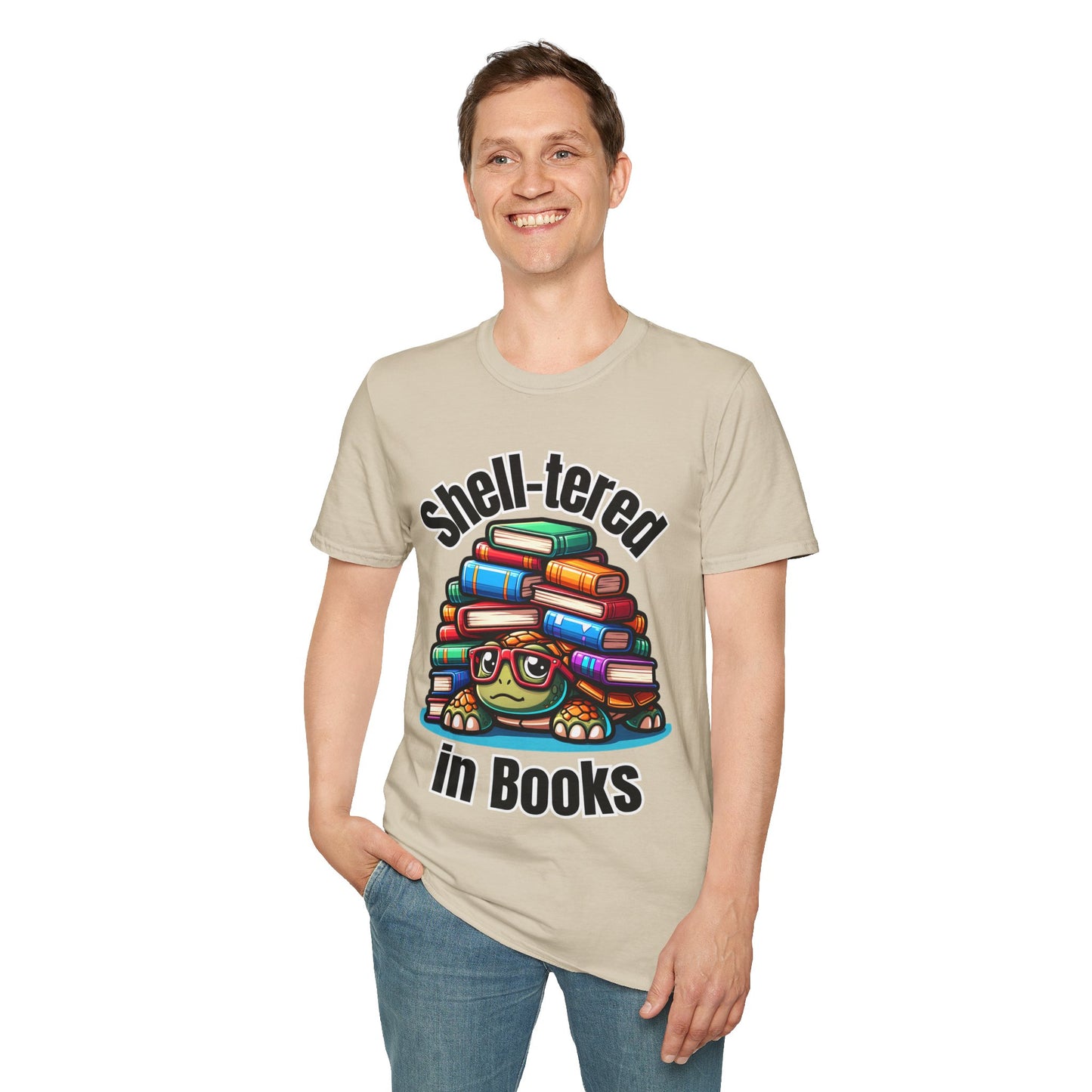 "Shell-tered in Books" Unisex Softstyle T-Shirt