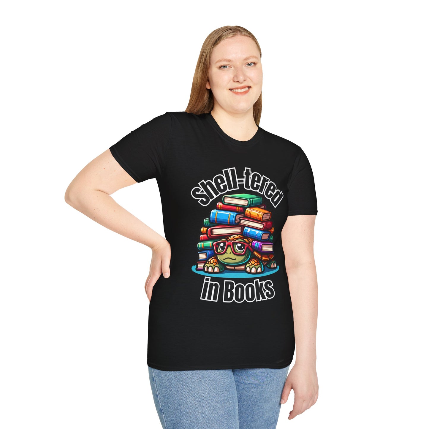 "Shell-tered in Books" Unisex Softstyle T-Shirt