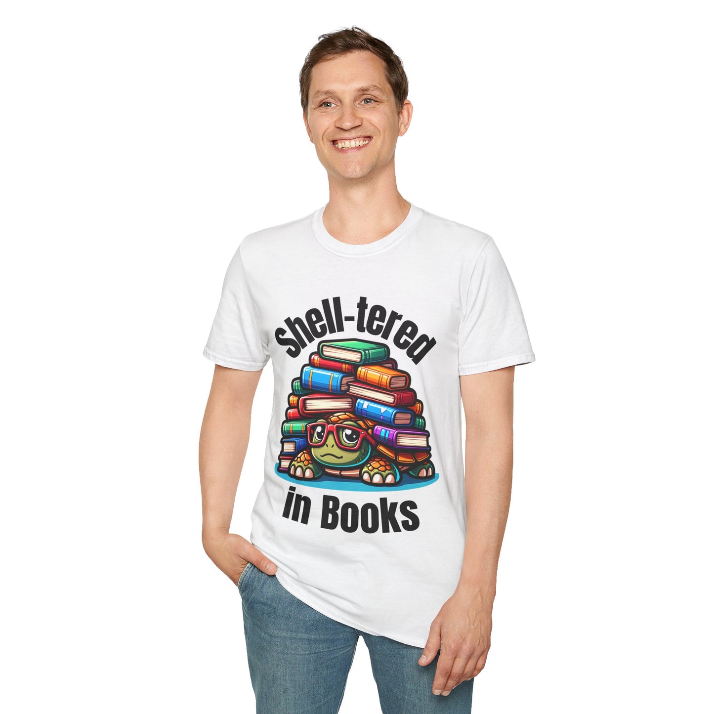 "Shell-tered in Books" Unisex Softstyle T-Shirt