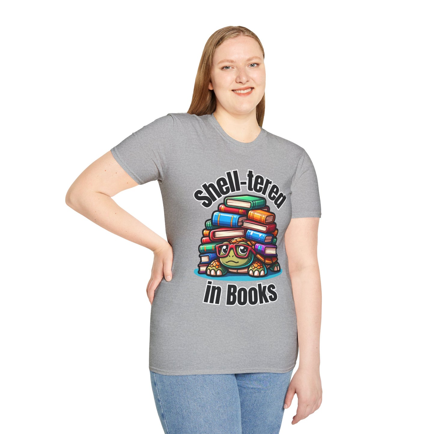 "Shell-tered in Books" Unisex Softstyle T-Shirt