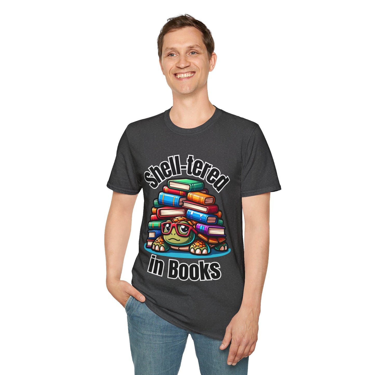 "Shell-tered in Books" Unisex Softstyle T-Shirt