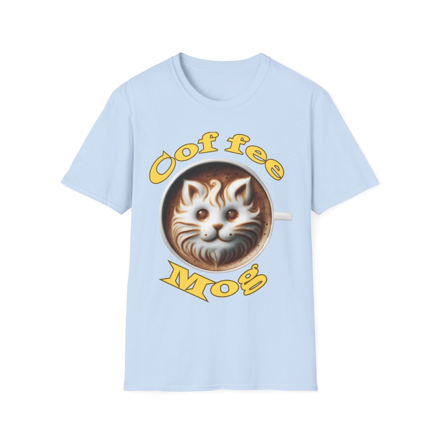 Unisex Softstyle T-Shirt with cat and coffee graphic