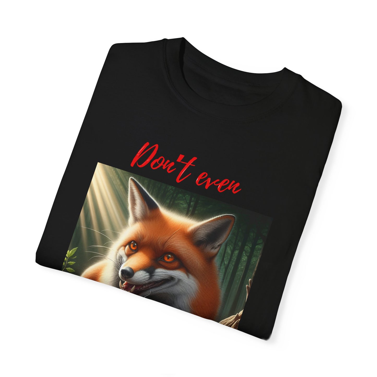 Sly Brew - Unisex T-Shirt: Evil Fox with Coffee - "Don't Even Think It!" Design. Ideal gift.