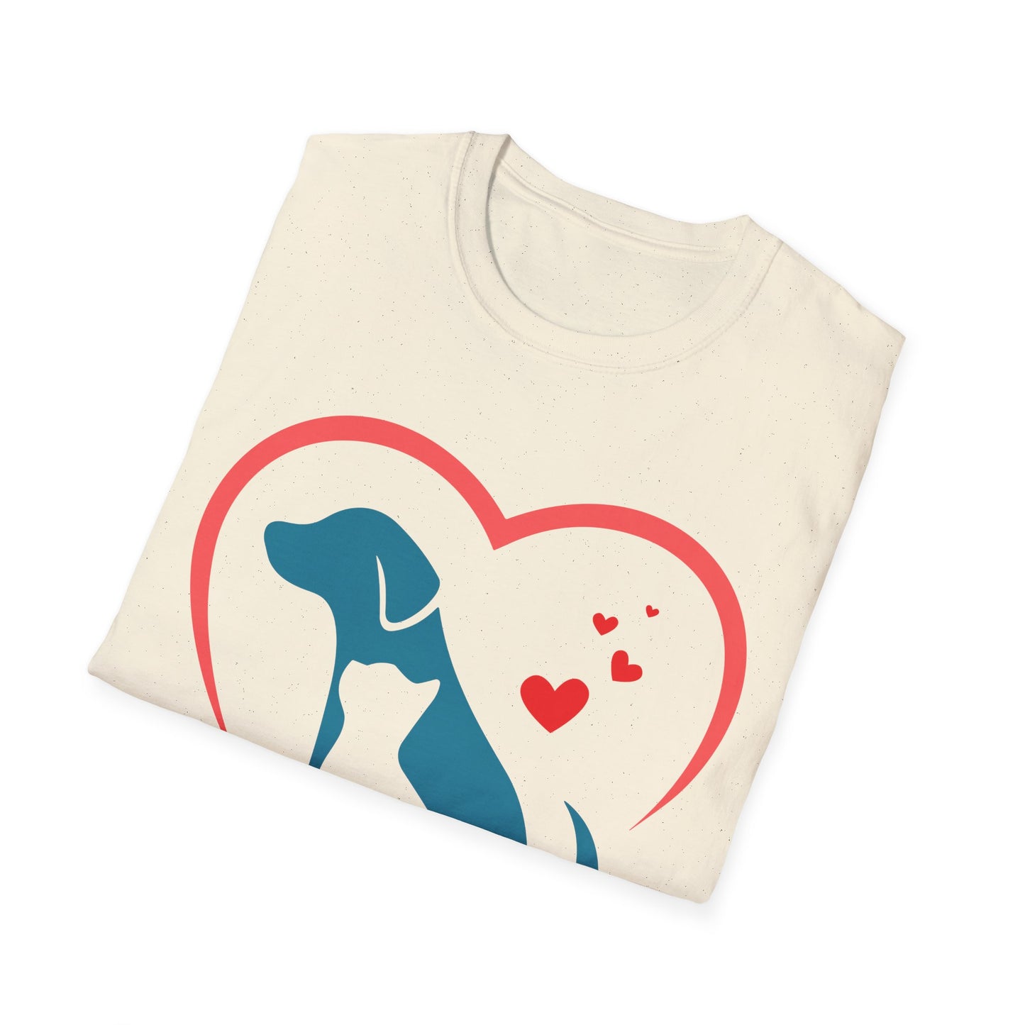 Unisex Softstyle T-Shirt With True Love image of dog and cat