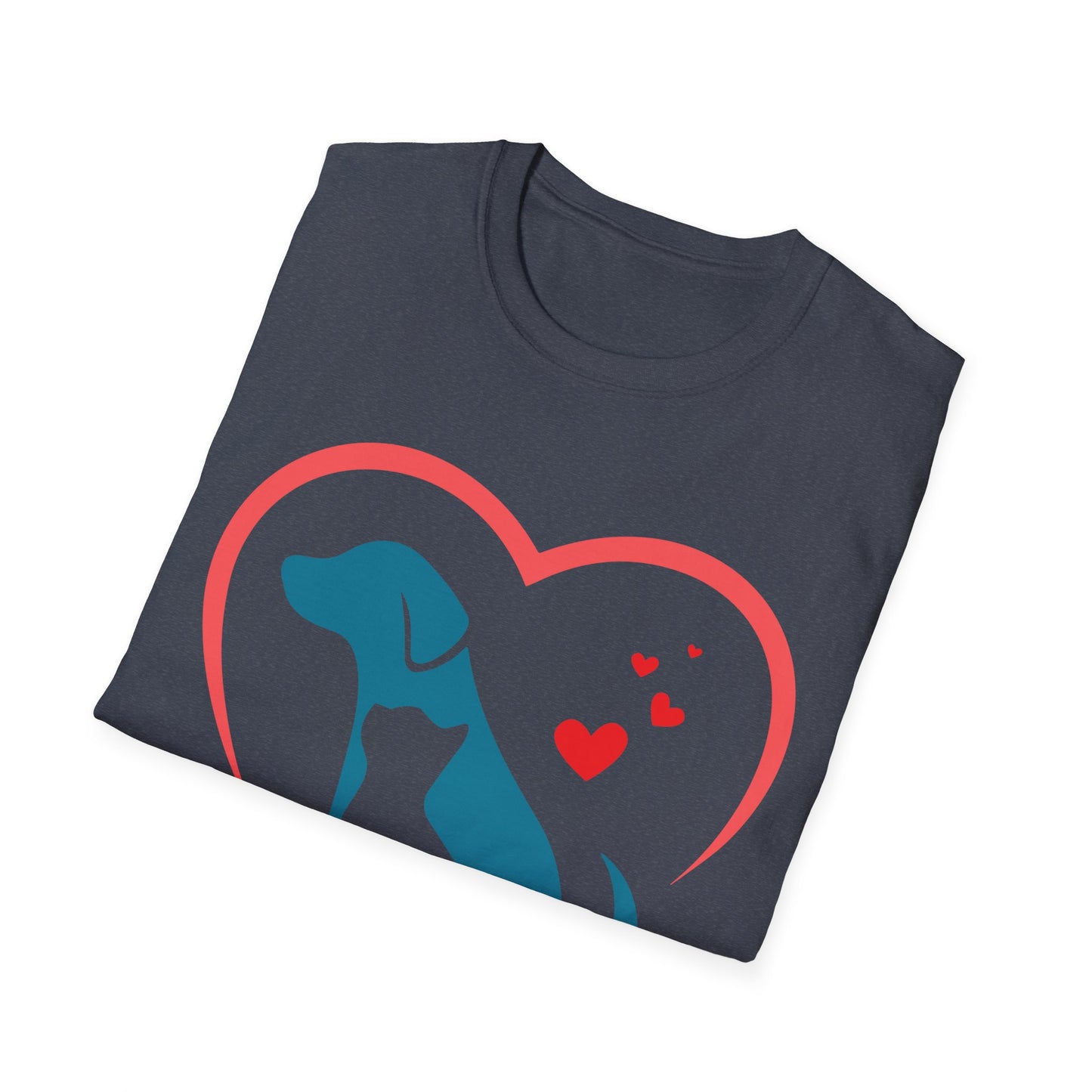 Unisex Softstyle T-Shirt With True Love image of dog and cat