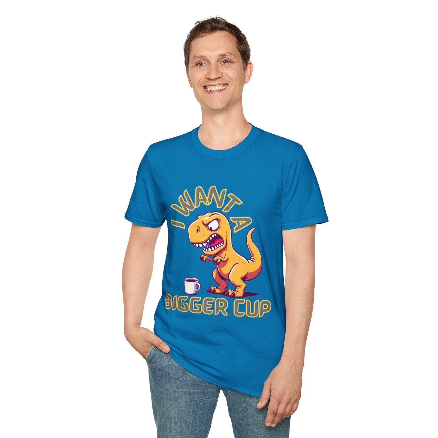 Dino wants a bigger cup Unisex Softstyle T-Shirt