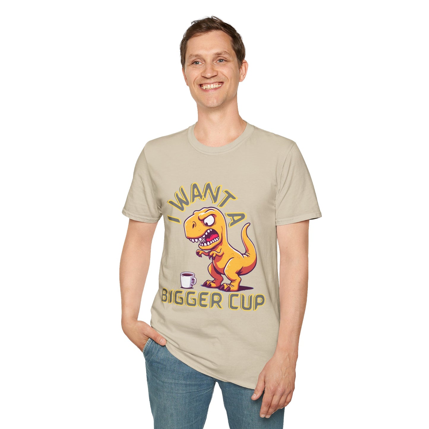 Dino wants a bigger cup Unisex Softstyle T-Shirt