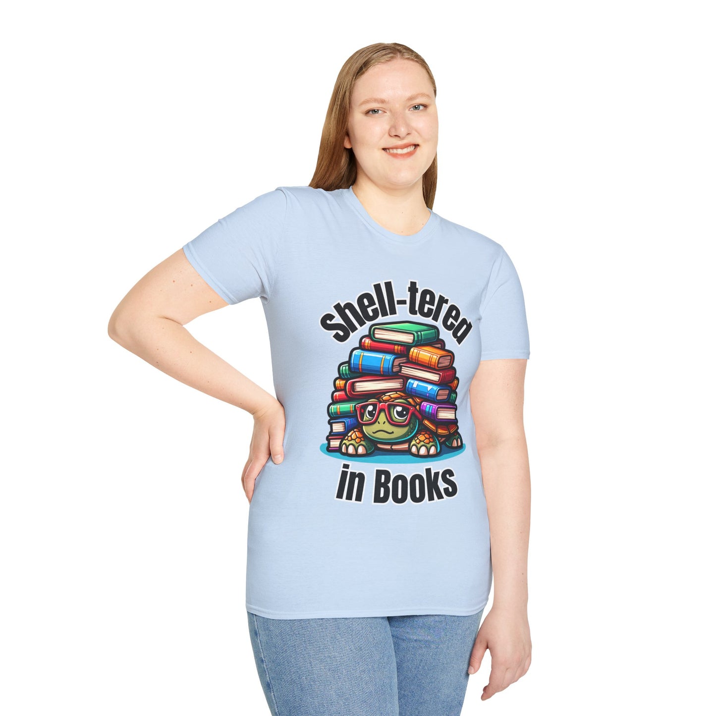 "Shell-tered in Books" Unisex Softstyle T-Shirt