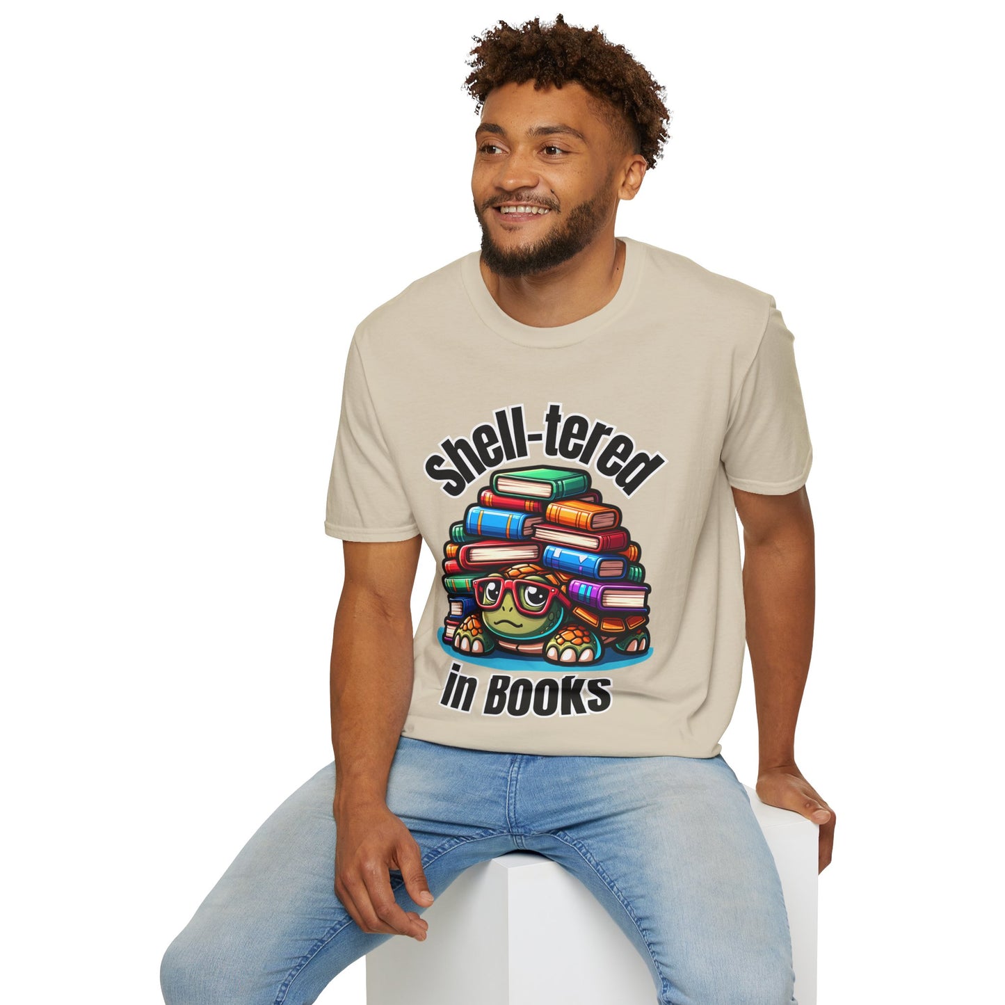 "Shell-tered in Books" Unisex Softstyle T-Shirt