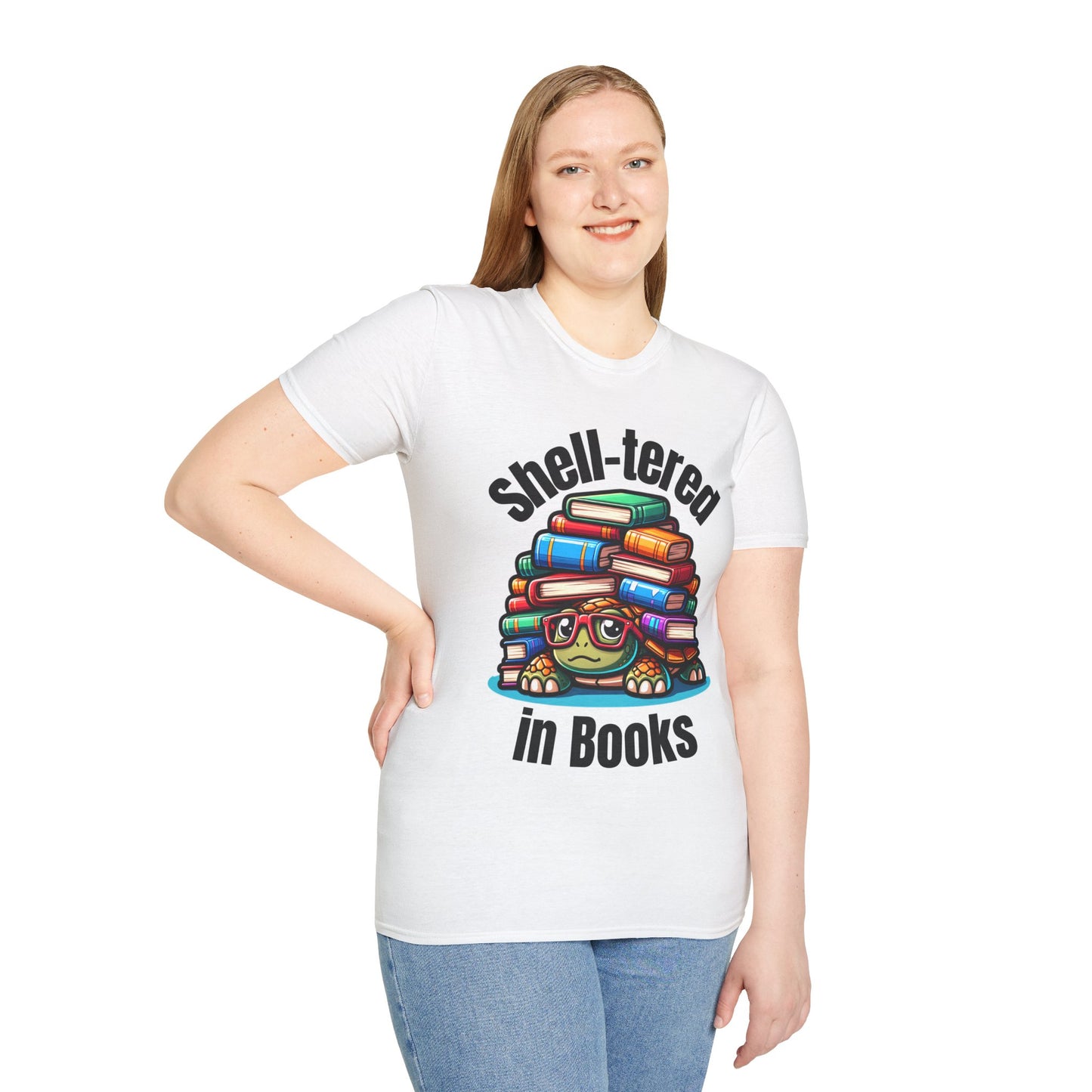 "Shell-tered in Books" Unisex Softstyle T-Shirt