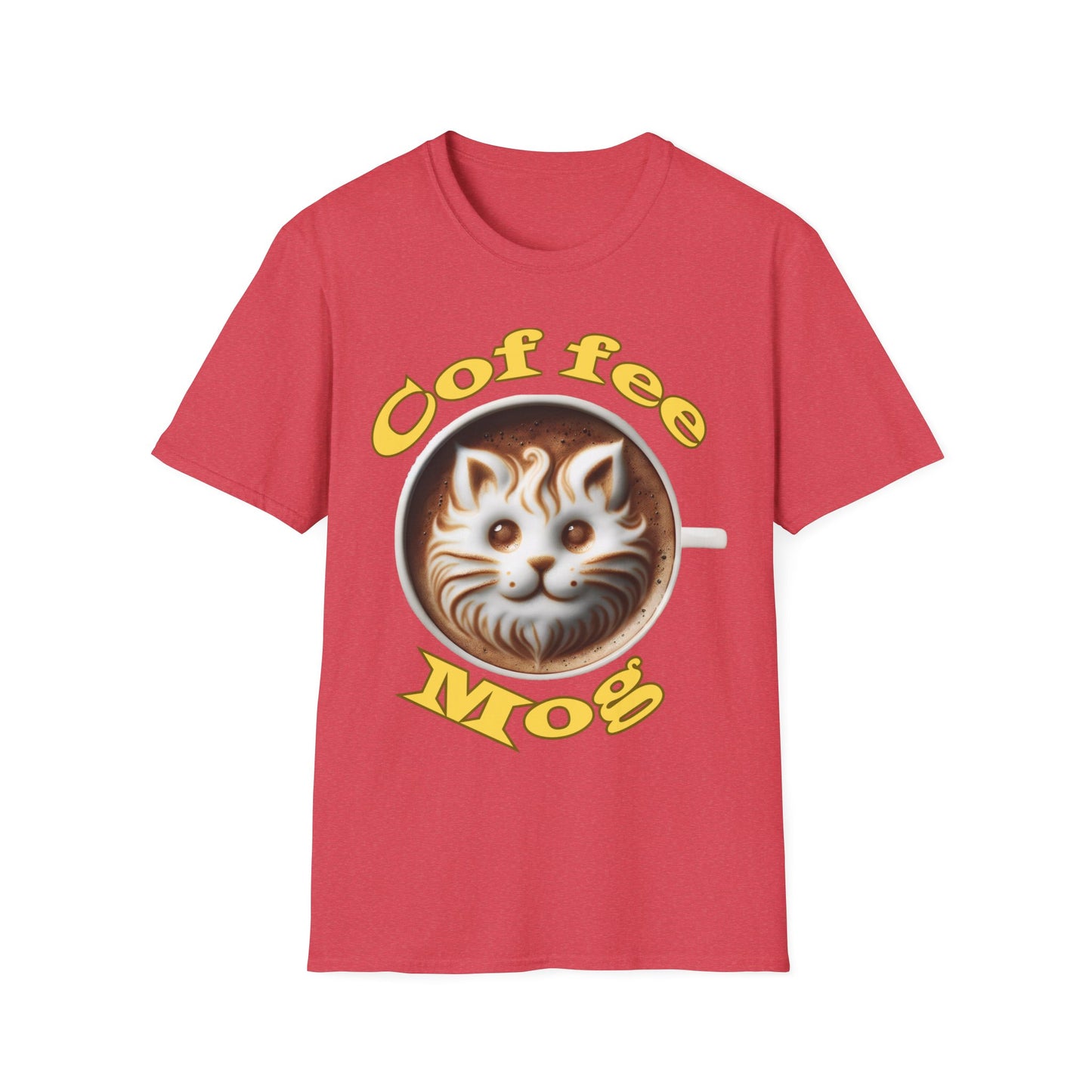 Unisex Softstyle T-Shirt with cat and coffee graphic