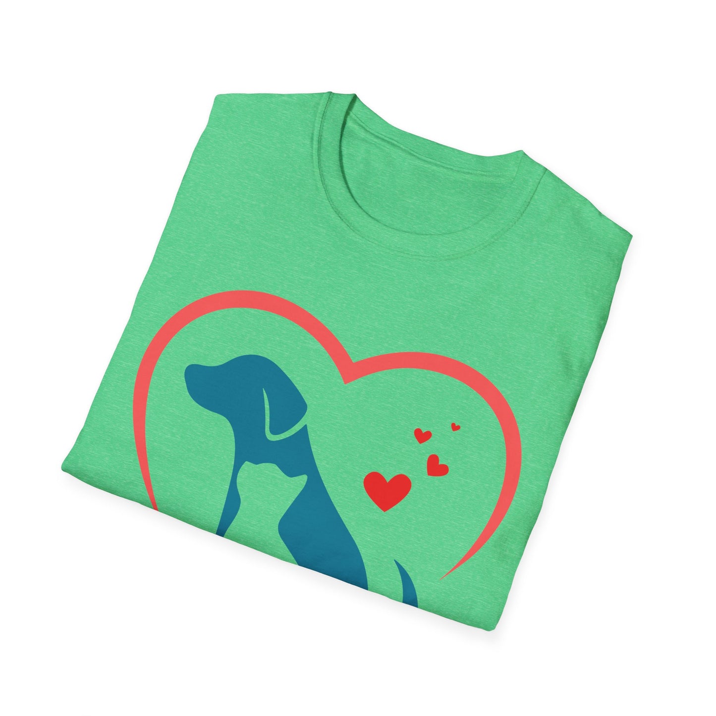 Unisex Softstyle T-Shirt With True Love image of dog and cat