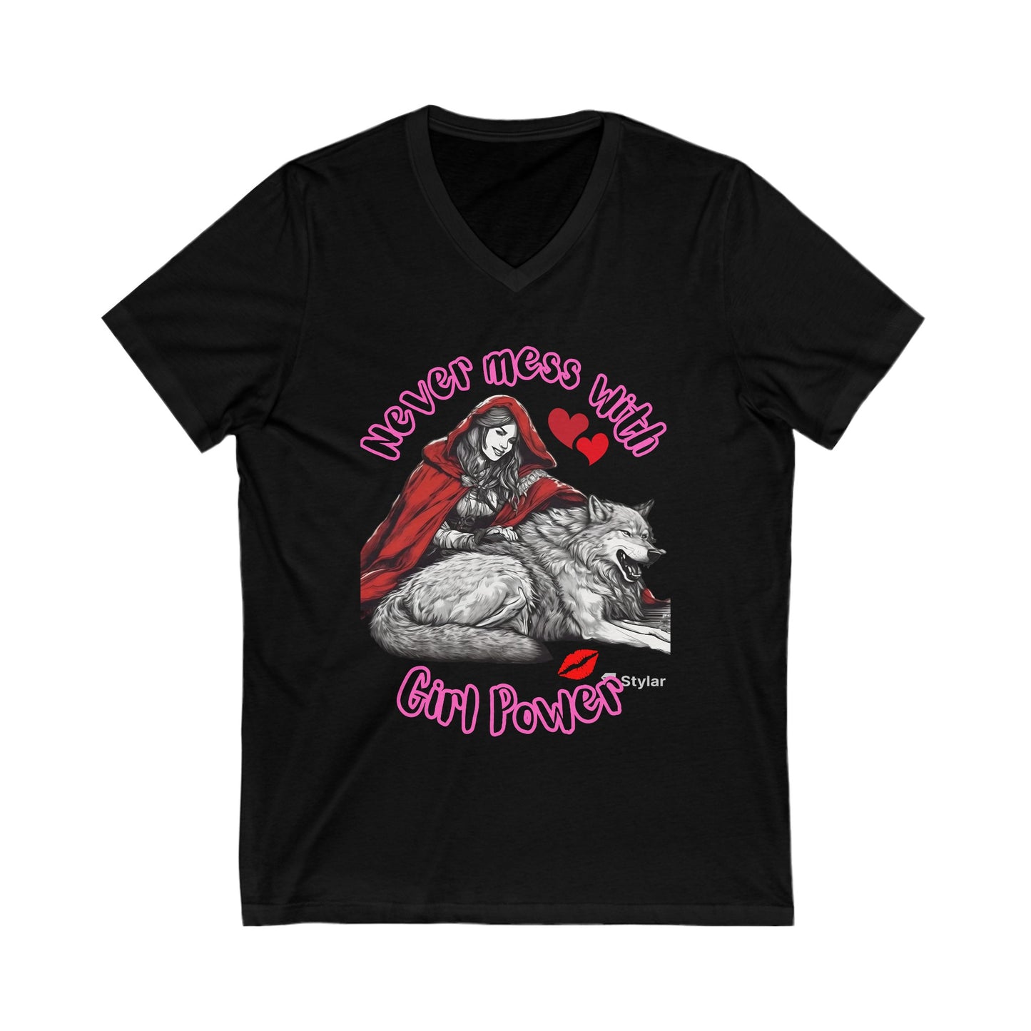 "Never Mess with Girl Power" Unisex Jersey Short Sleeve V-Neck Tee