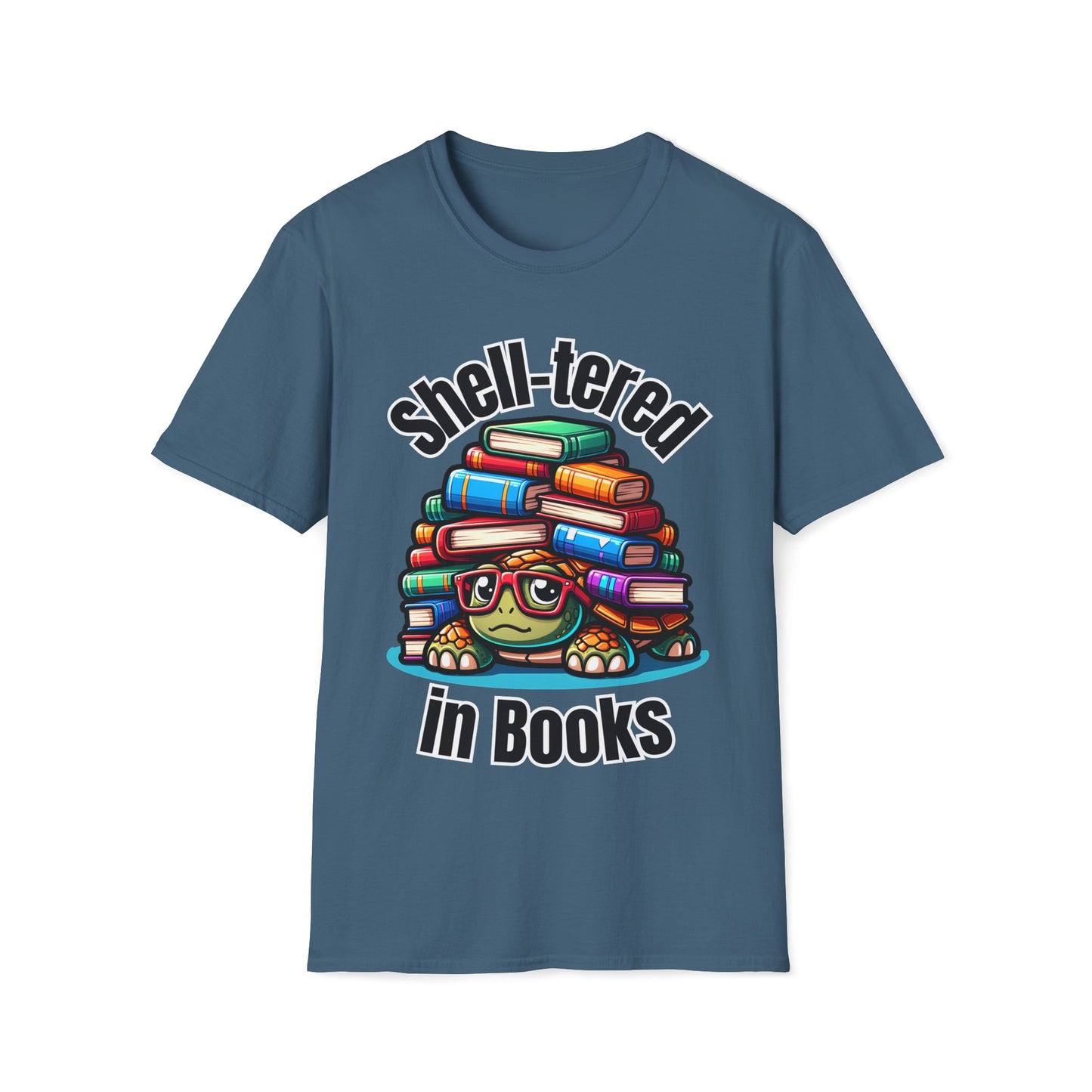 "Shell-tered in Books" Unisex Softstyle T-Shirt