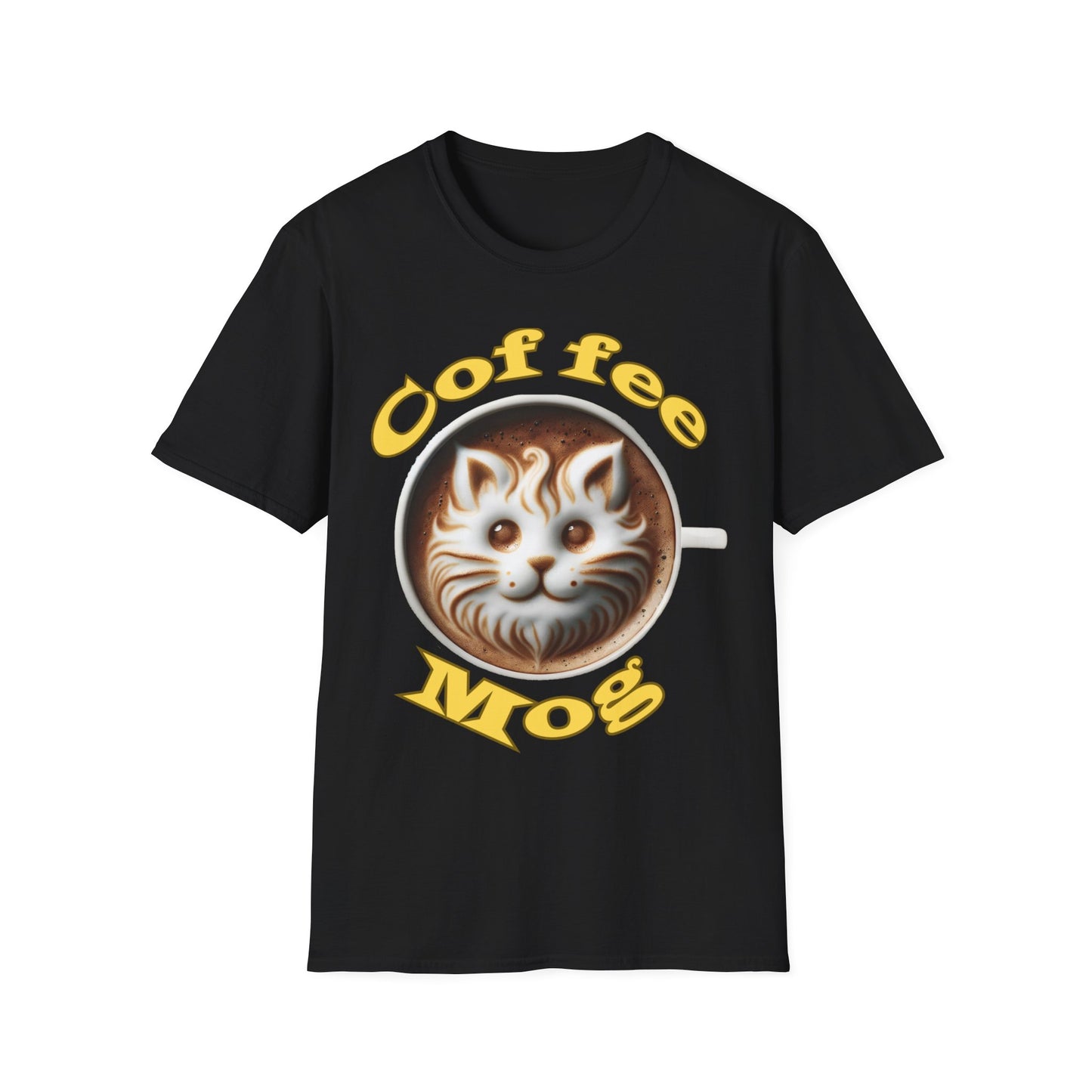 Unisex Softstyle T-Shirt with cat and coffee graphic