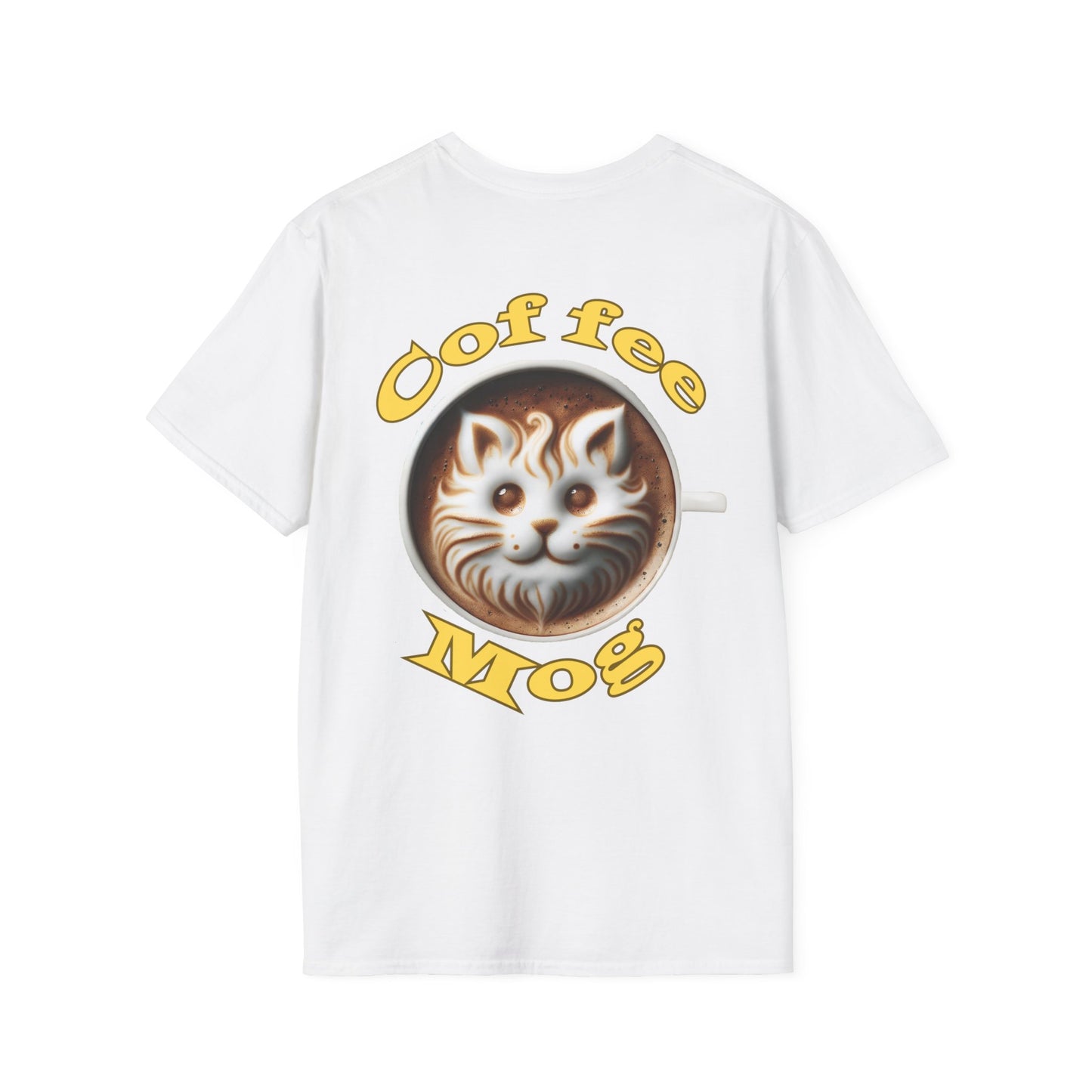 Unisex Softstyle T-Shirt with cat and coffee graphic