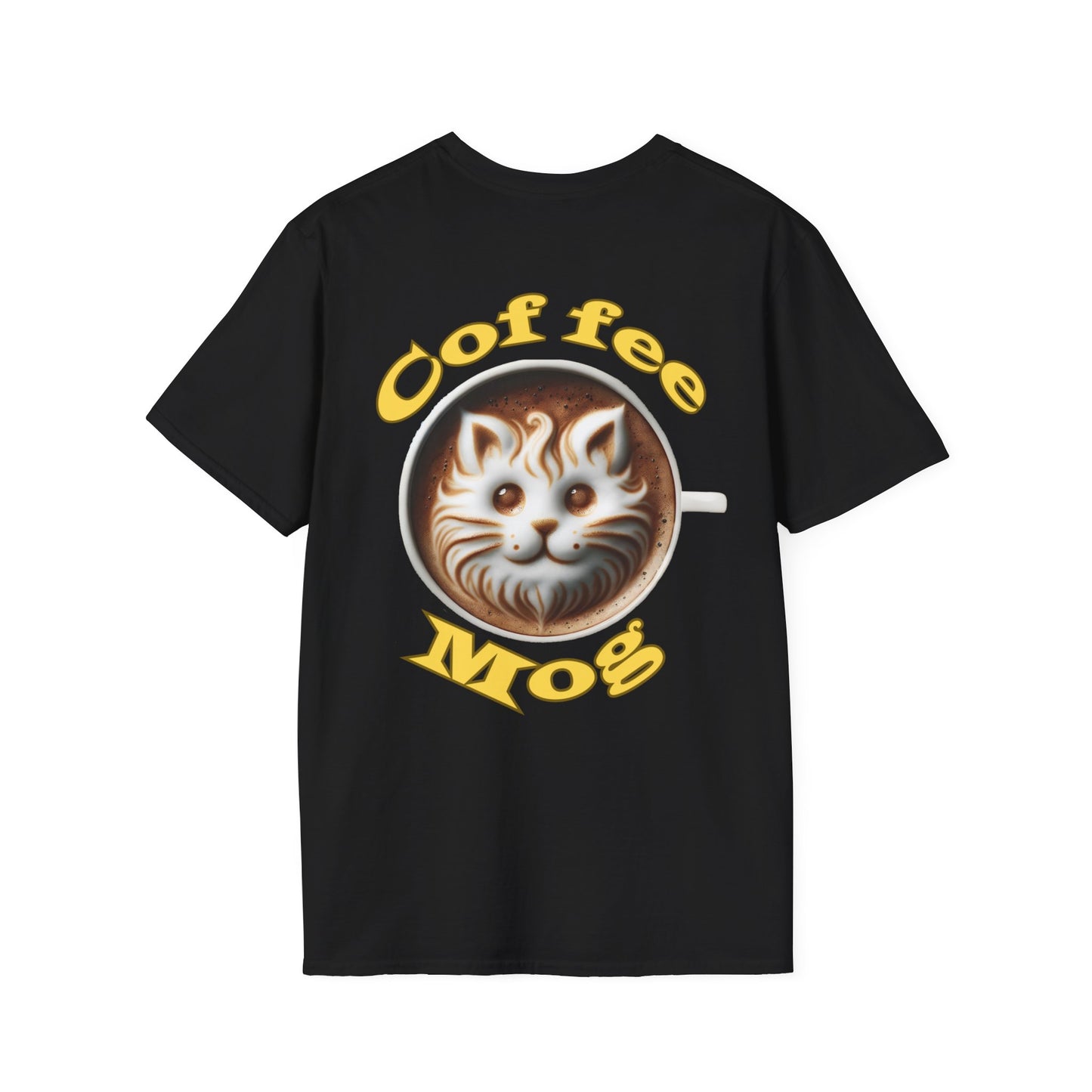 Unisex Softstyle T-Shirt with cat and coffee graphic