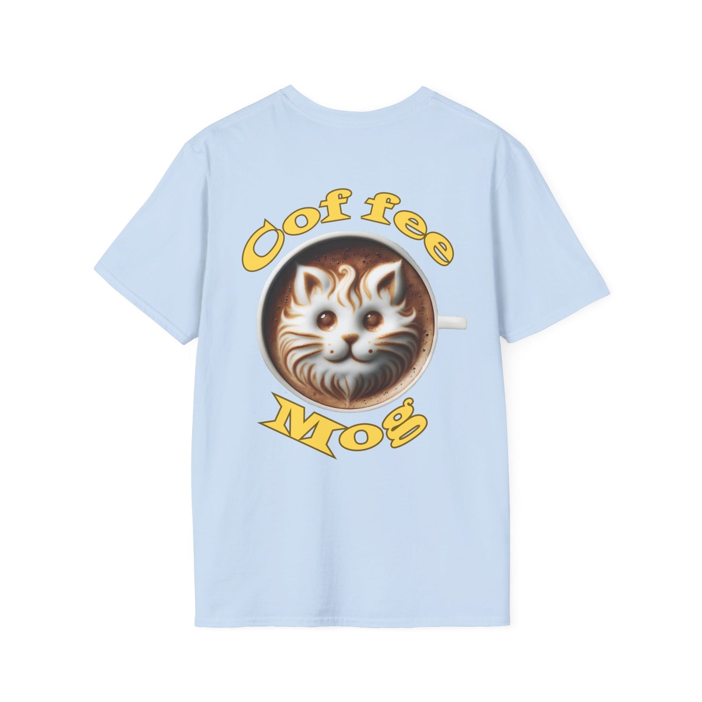 Unisex Softstyle T-Shirt with cat and coffee graphic