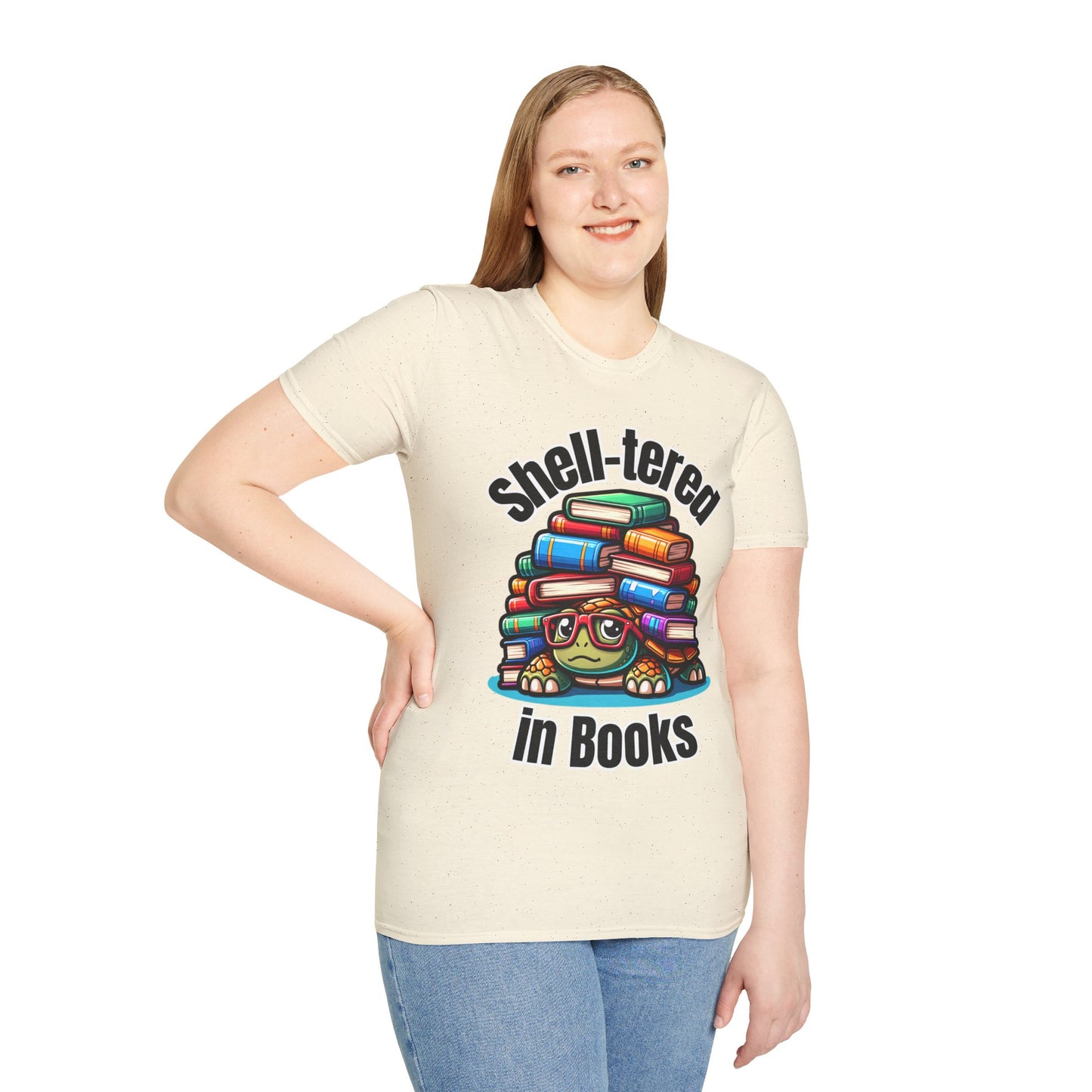 "Shell-tered in Books" Unisex Softstyle T-Shirt