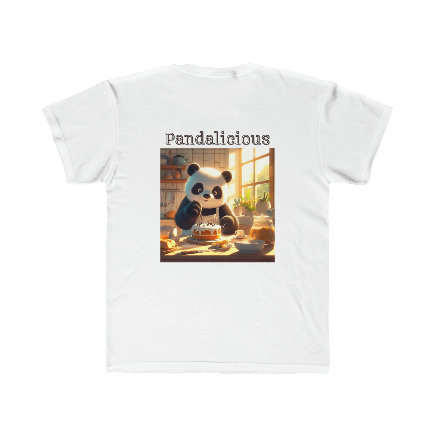 Kids Regular Fit Tee with Panda eating cake. Pandalicious.