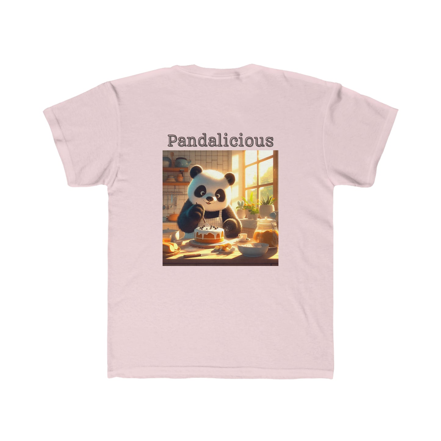 Kids Regular Fit Tee with Panda eating cake. Pandalicious.