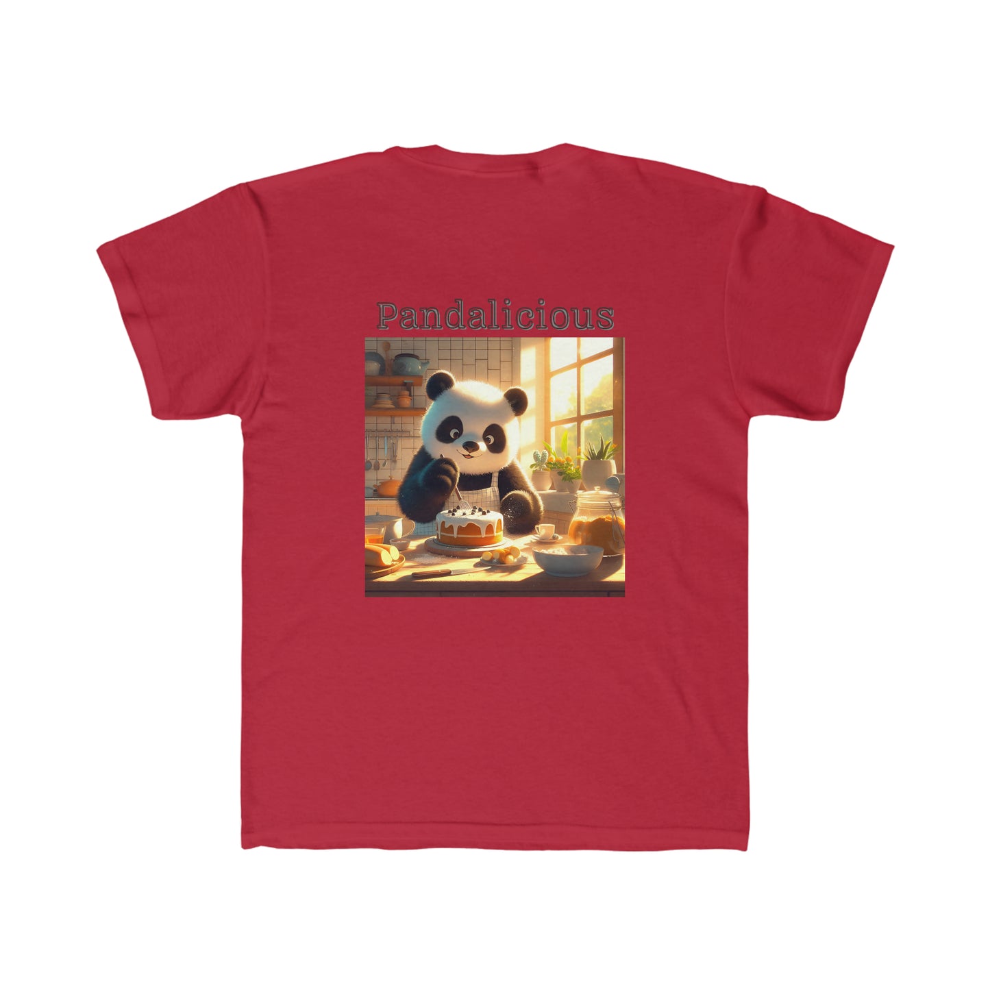 Kids Regular Fit Tee with Panda eating cake. Pandalicious.