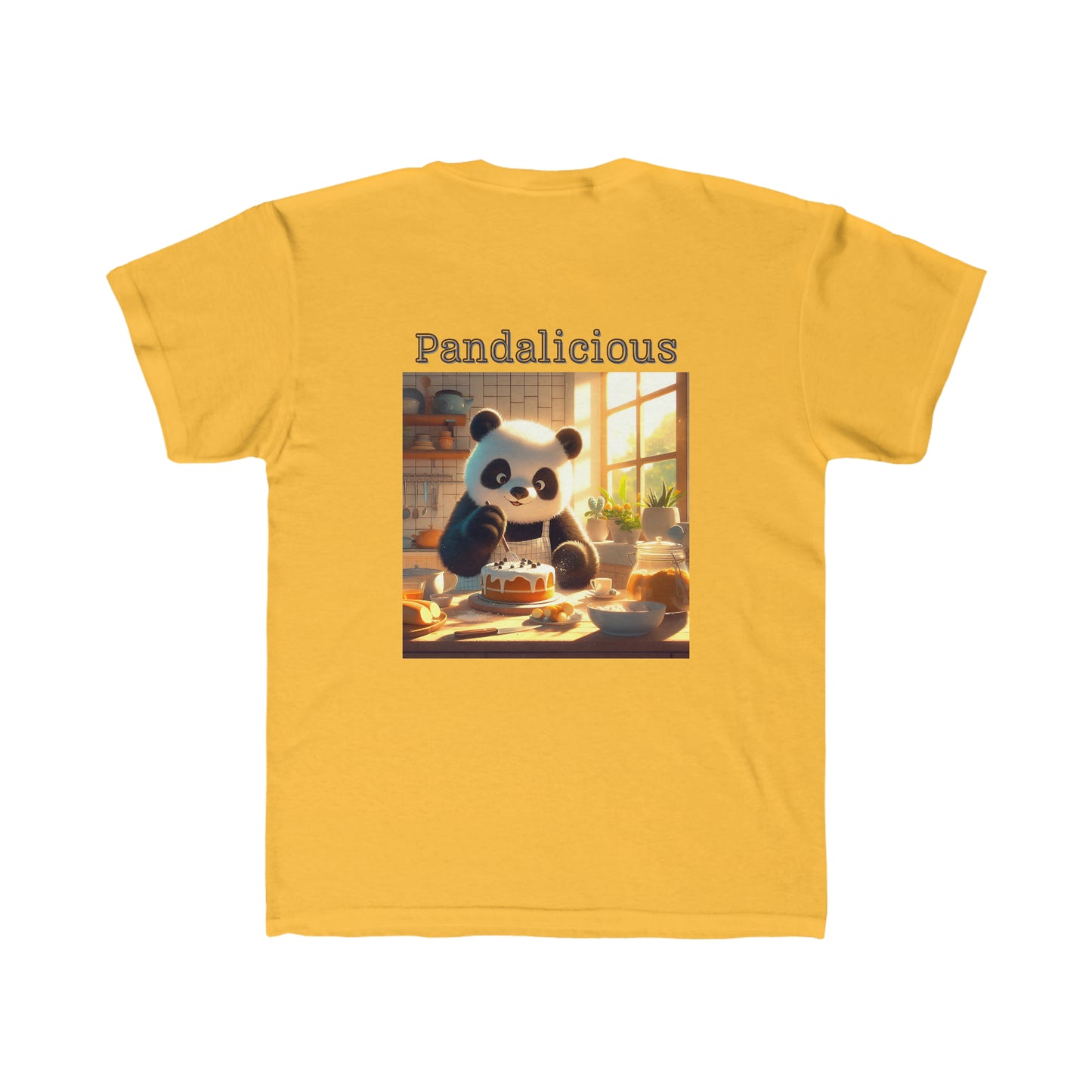 Kids Regular Fit Tee with Panda eating cake. Pandalicious.