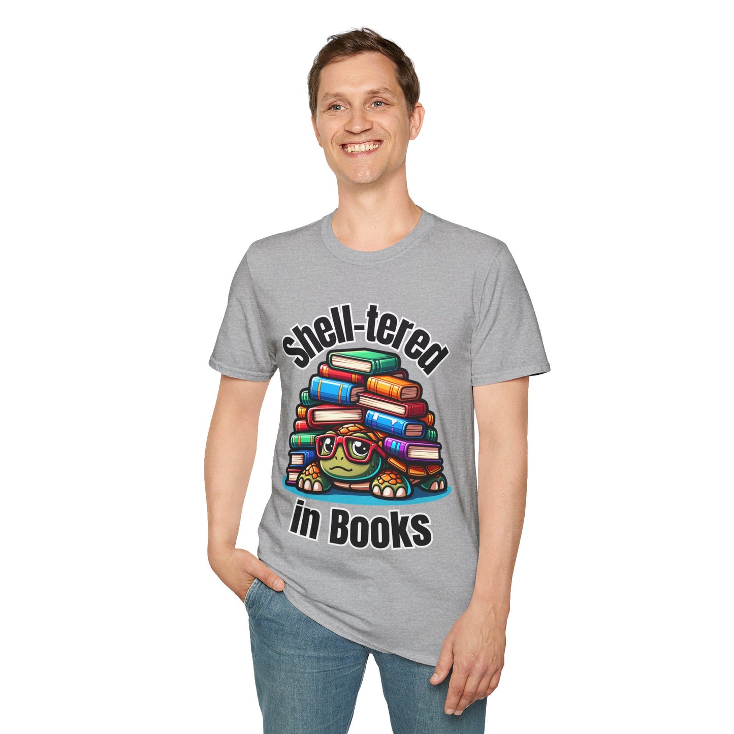 "Shell-tered in Books" Unisex Softstyle T-Shirt