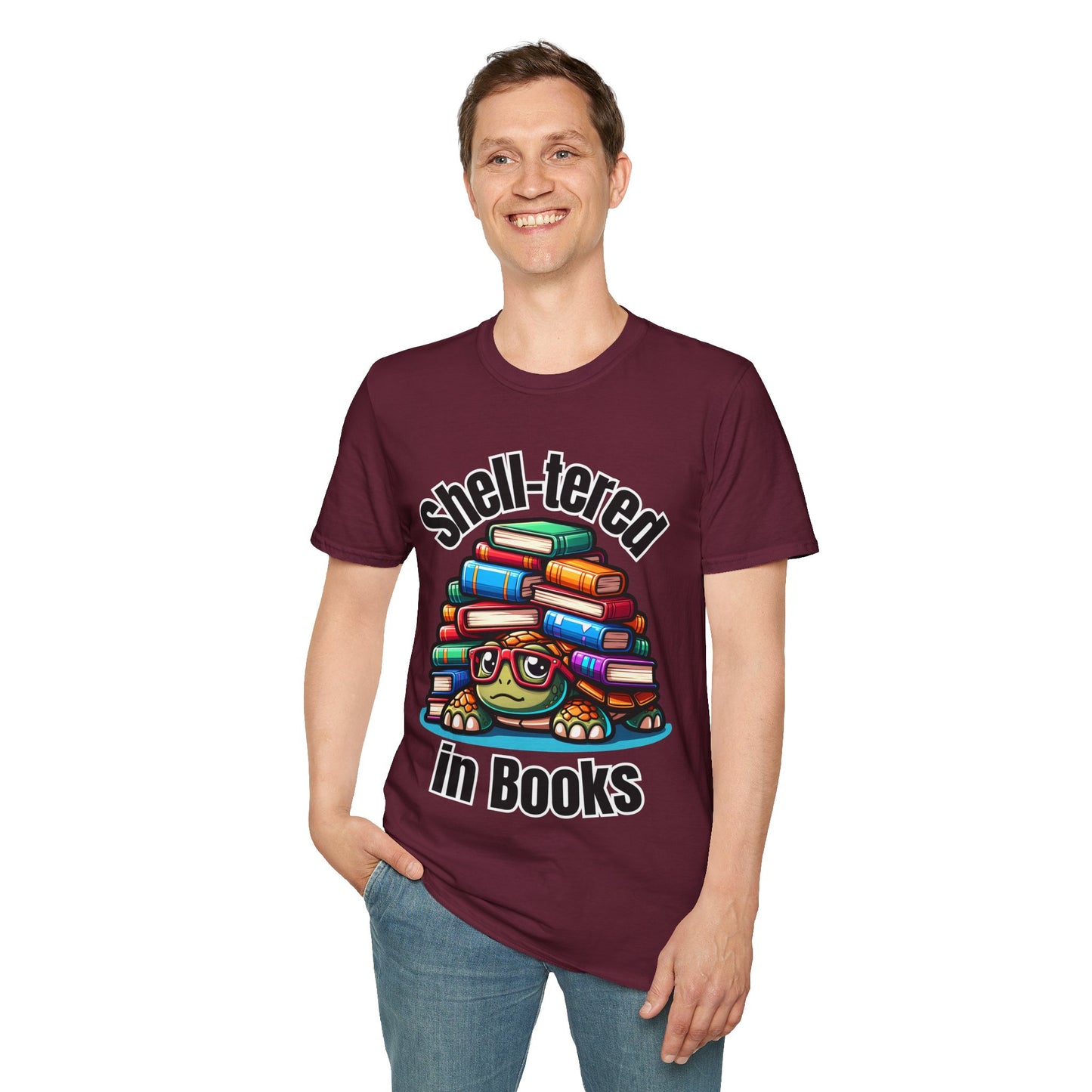 "Shell-tered in Books" Unisex Softstyle T-Shirt