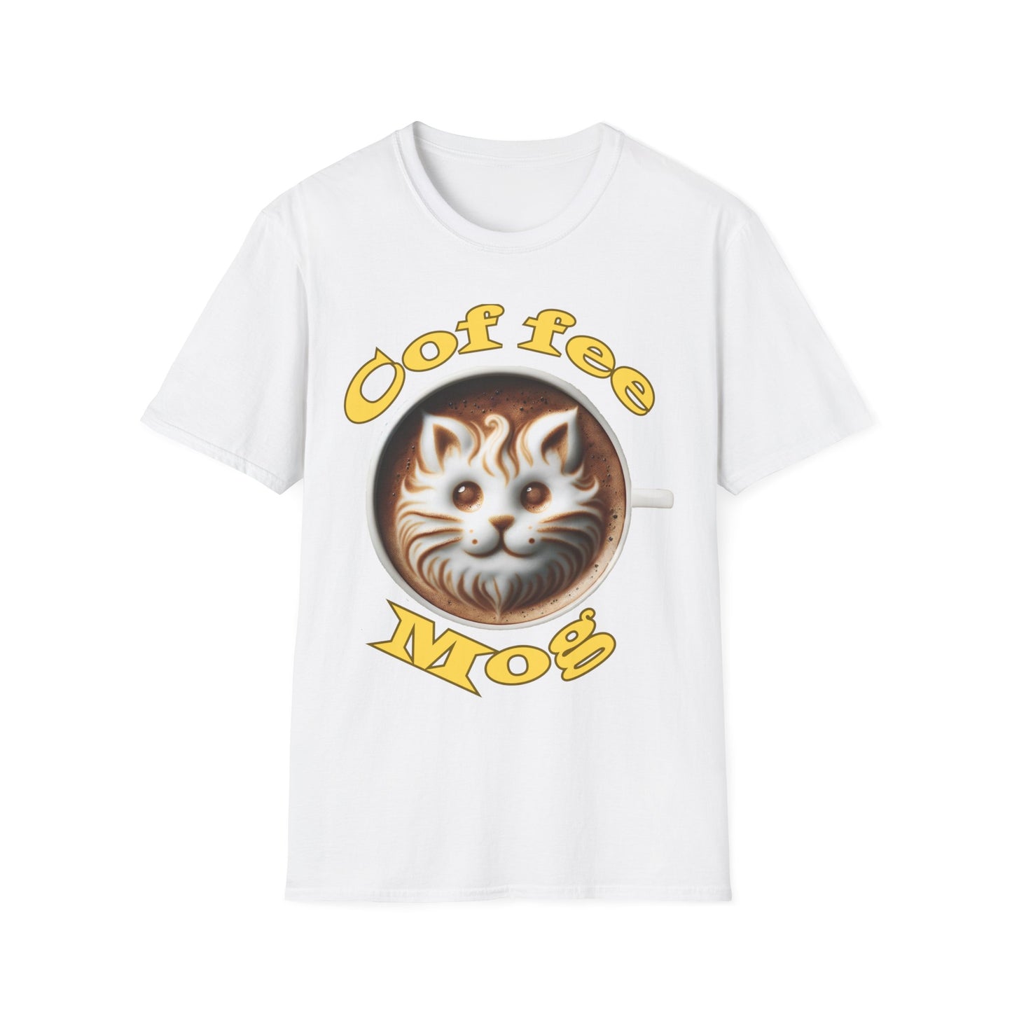 Unisex Softstyle T-Shirt with cat and coffee graphic