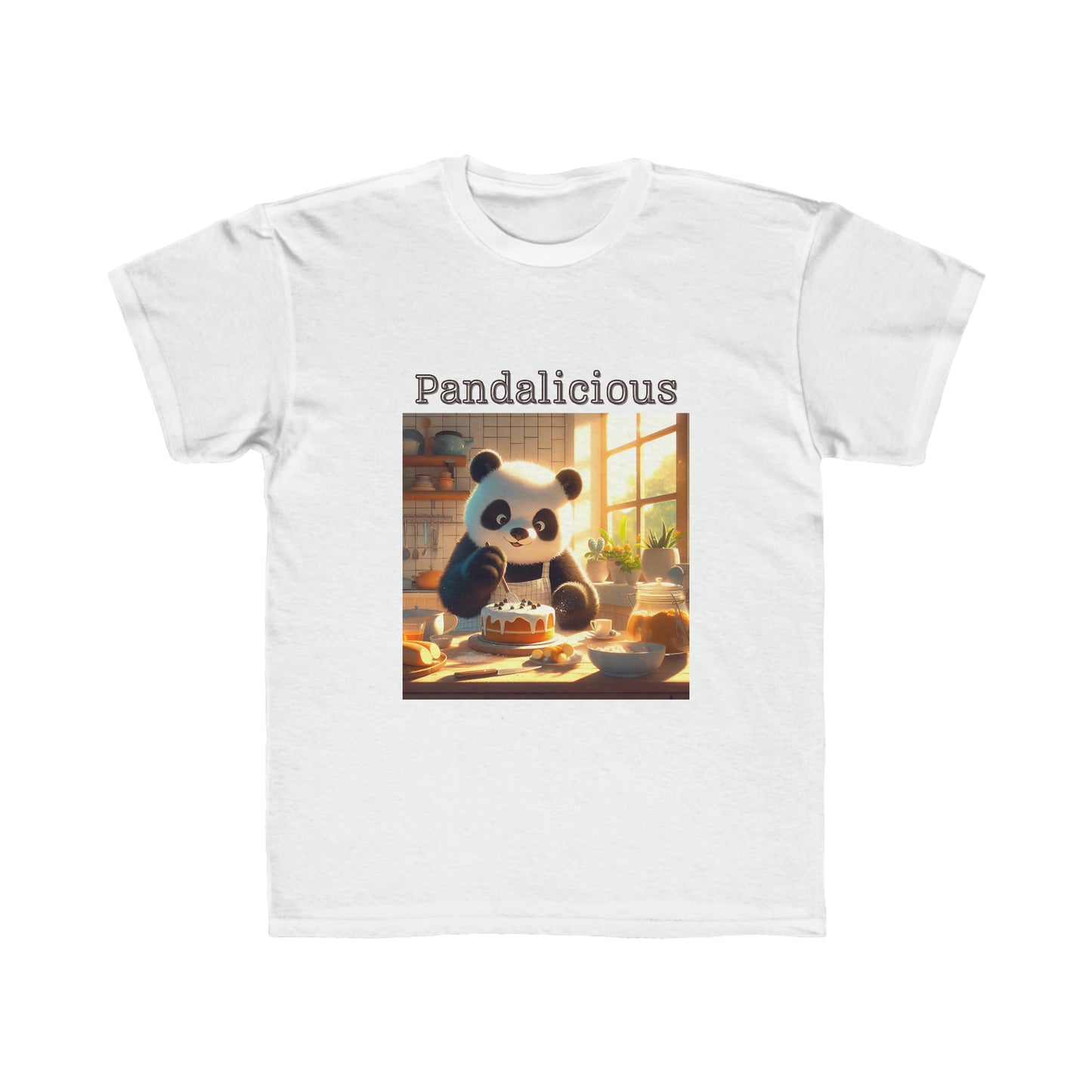 Kids Regular Fit Tee with Panda eating cake. Pandalicious.