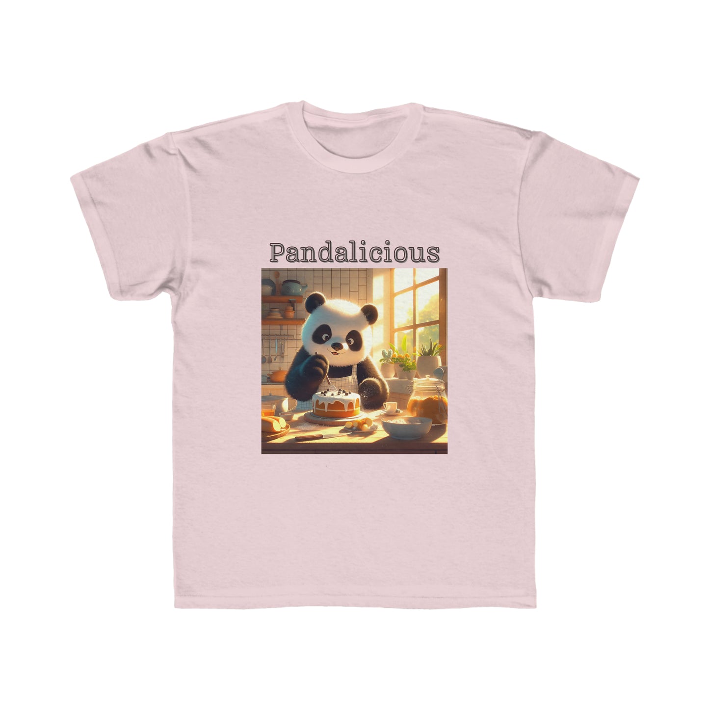 Kids Regular Fit Tee with Panda eating cake. Pandalicious.