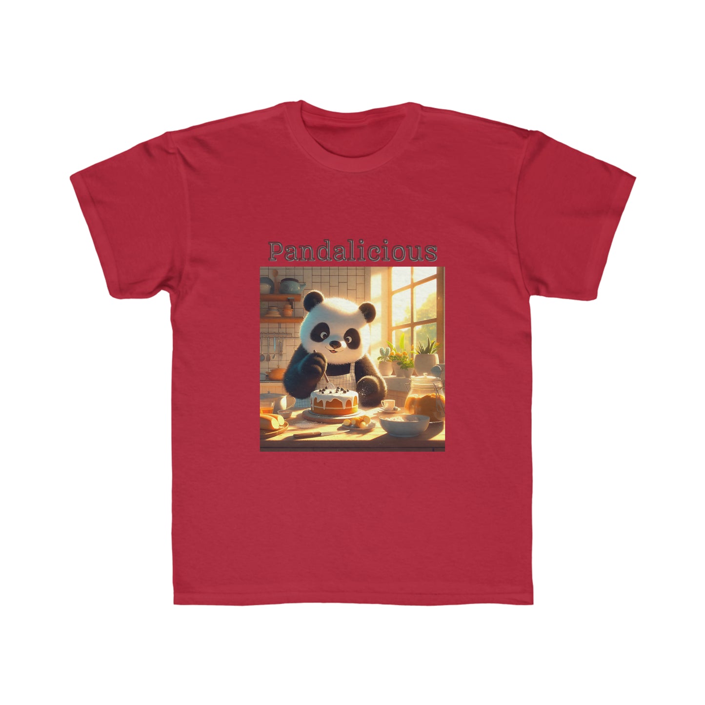 Kids Regular Fit Tee with Panda eating cake. Pandalicious.