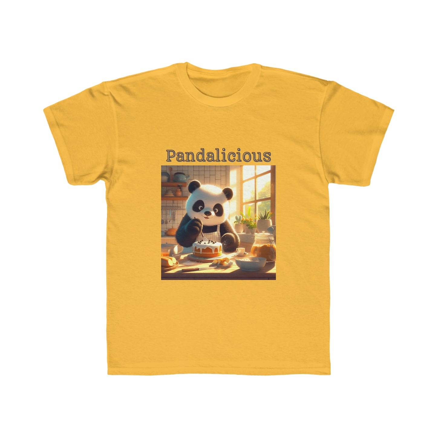 Kids Regular Fit Tee with Panda eating cake. Pandalicious.