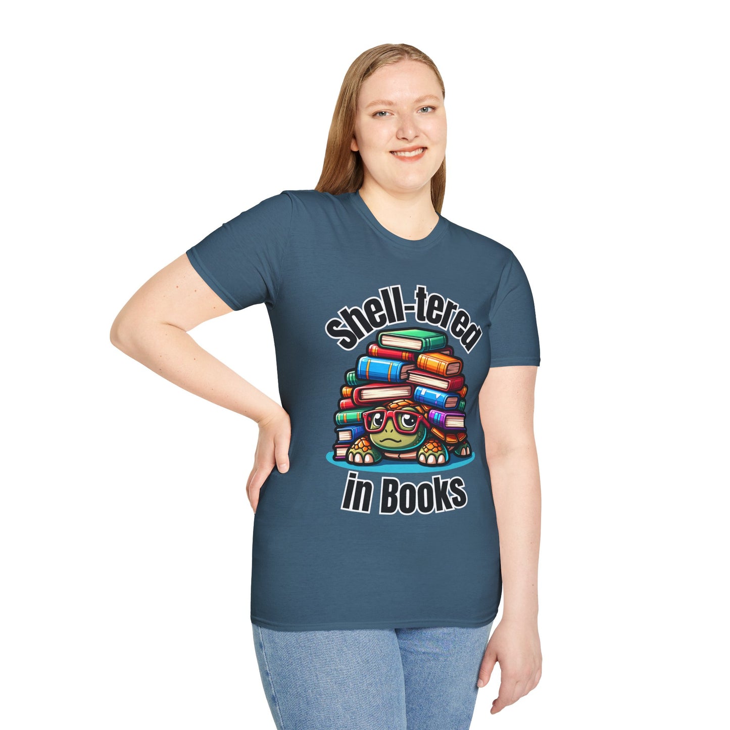 "Shell-tered in Books" Unisex Softstyle T-Shirt