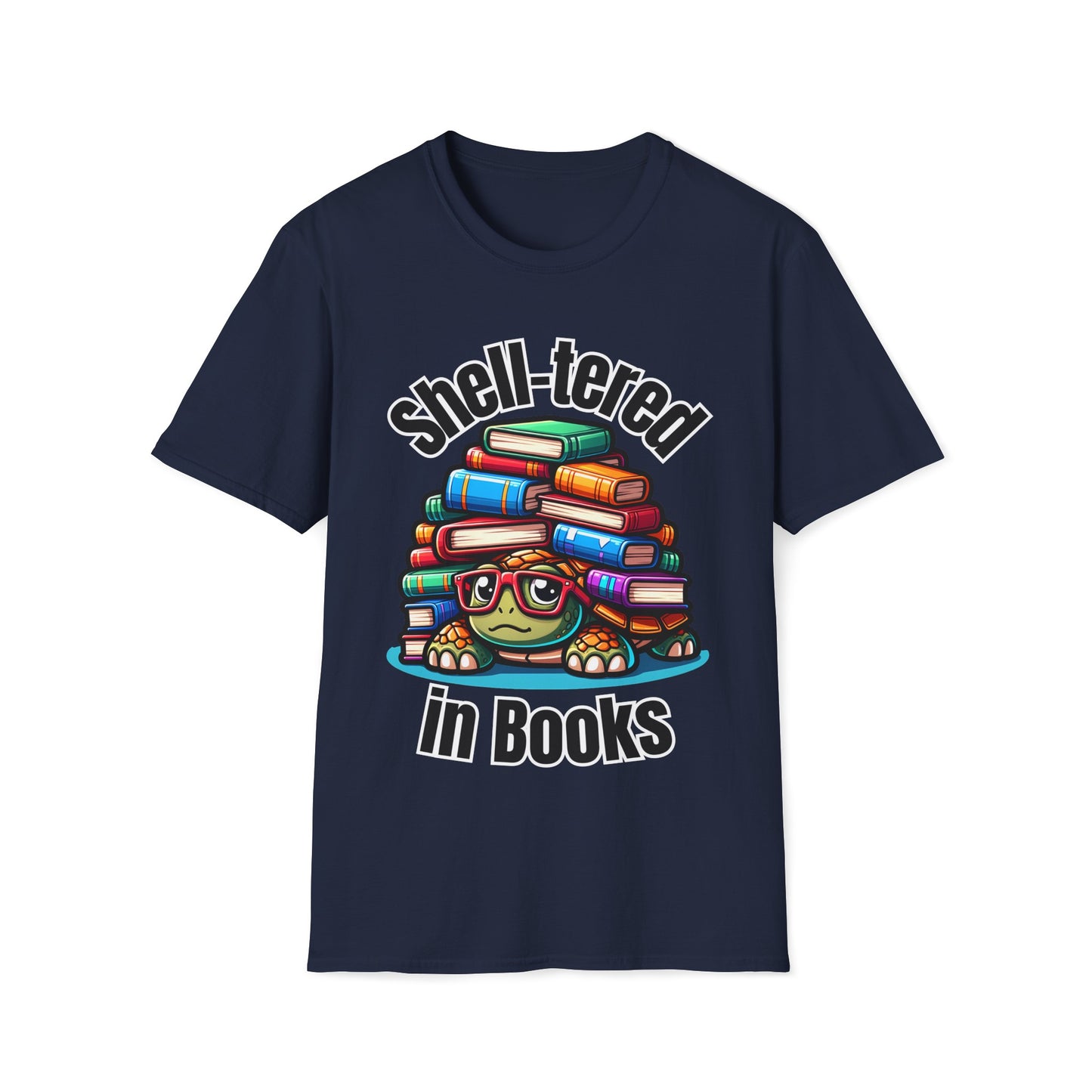 "Shell-tered in Books" Unisex Softstyle T-Shirt