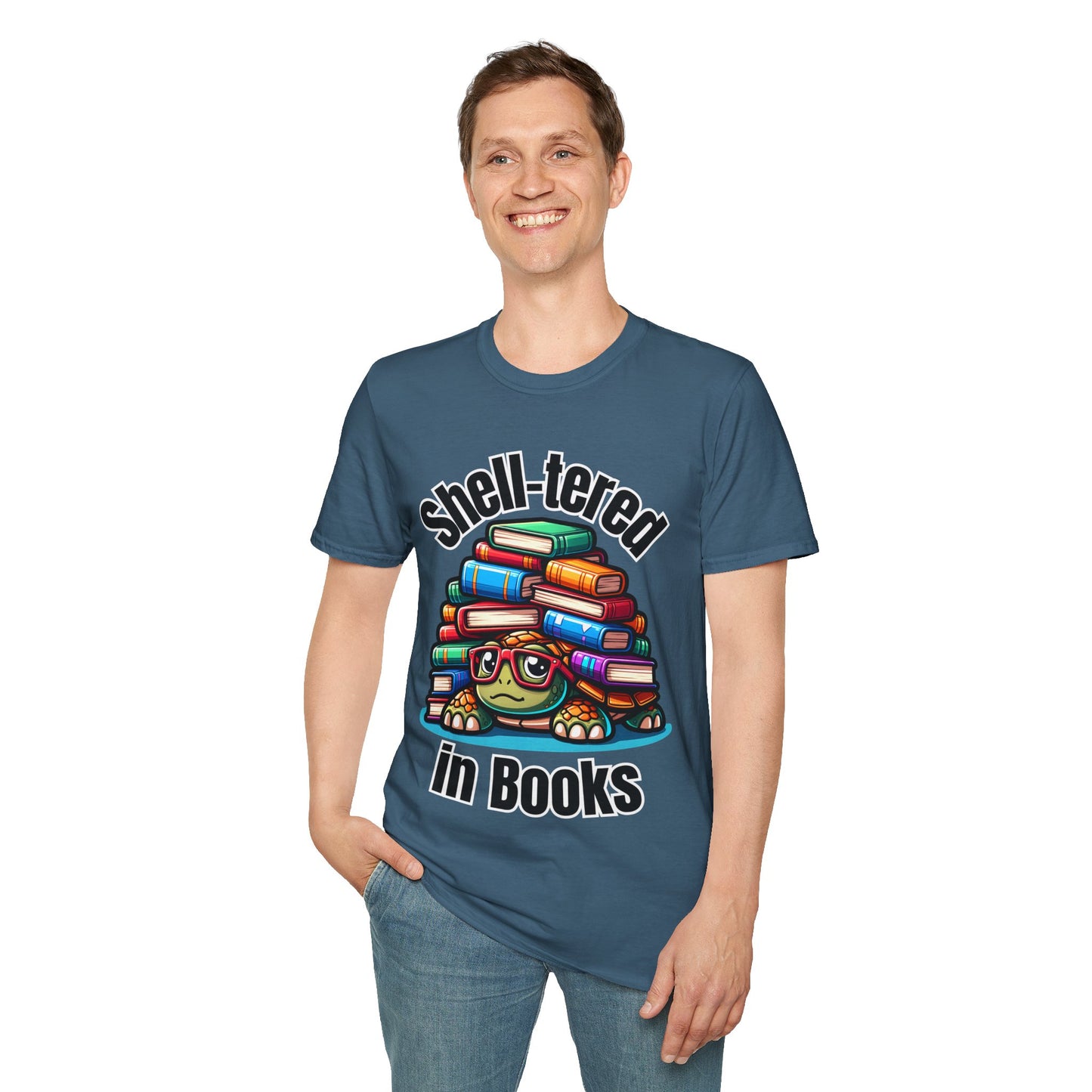 "Shell-tered in Books" Unisex Softstyle T-Shirt