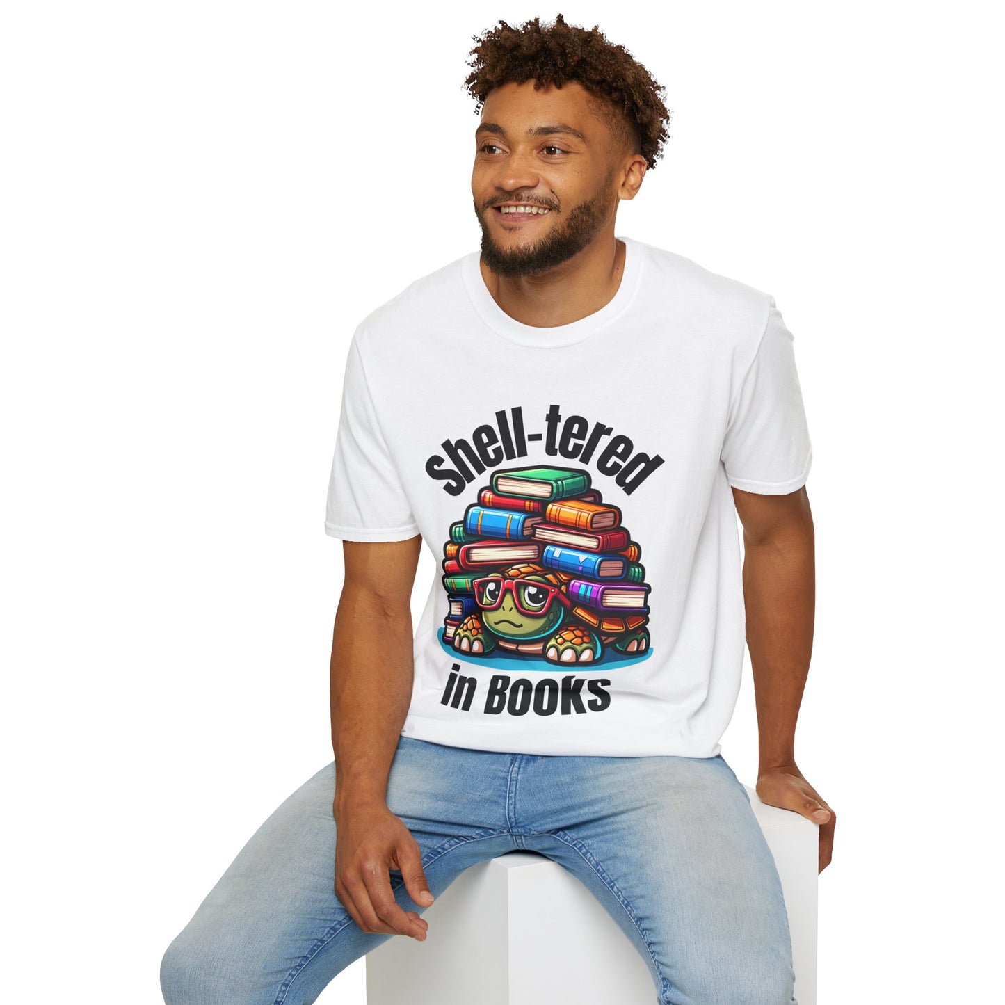 "Shell-tered in Books" Unisex Softstyle T-Shirt