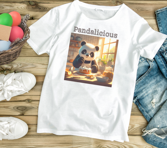 Kids Regular Fit Tee with Panda eating cake. Pandalicious.