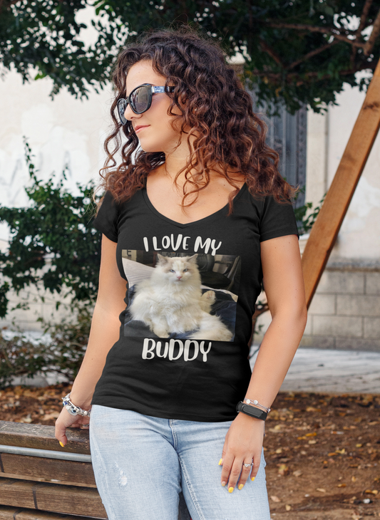 I Love My Buddy - women's Jersey Short Sleeve Deep V-Neck Tee