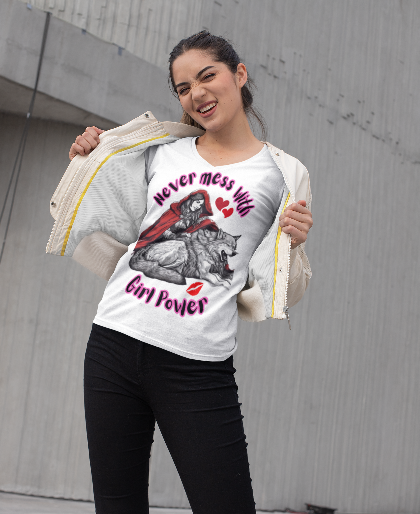 "Never Mess with Girl Power" Unisex Jersey Short Sleeve V-Neck Tee